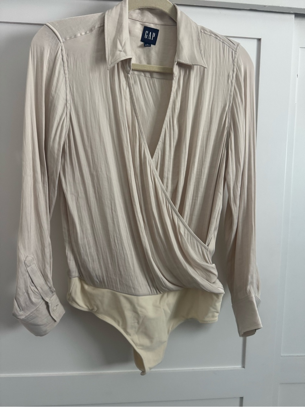 GAP Women's Ivory Wrap-Front Long Sleeve Bodysuit
